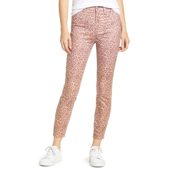 7 For All Mankind Pink Animal Print High Waist Skinny Ankle Jeans Womens size 27 - Picture 1 of 10